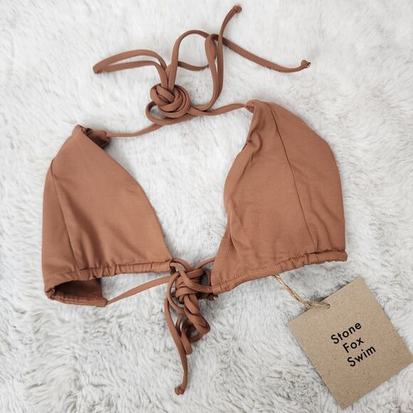 NEW Stone Fox Swim Tropez String Triangle Bikini Top in Rawhide Brown - Picture 2 of 8